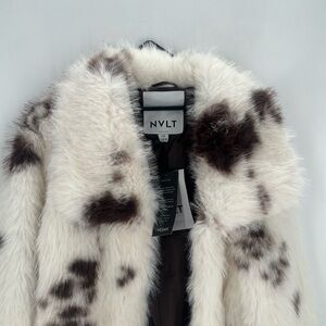 NVLT Faux Fur Cow Animal Printed Long Line Luxurious Coat